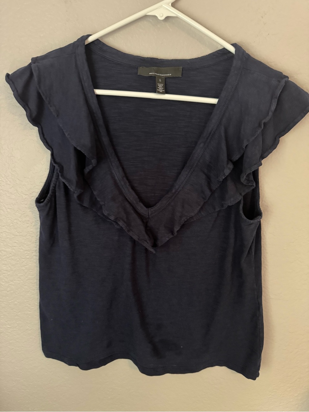 Ann Taylor Navy Ruffle V-Neck Sleeveless Top